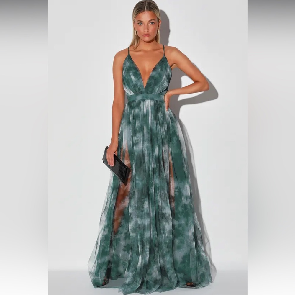 Lulu’s Elegant Moment Emerald Green Tie-Dye Backless Women’s Maxi Dress